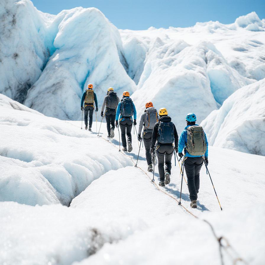 Gruppo in escursione sul ghiacciaio